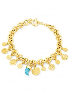 Collane - Nomad - Gioielli in bronzo dorato - N0005 COLLANA PUEBLO MONETE in bronzo a 18kt dorato GIOVANNI RASPINI