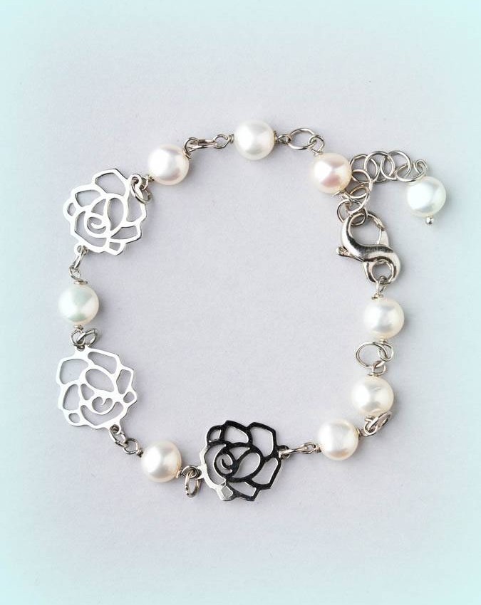 Bracciali - Argento e pietre - 4935 PN BRACCIALE PERLE E ROSE IN ARGENTO 925 I PENSIERINI