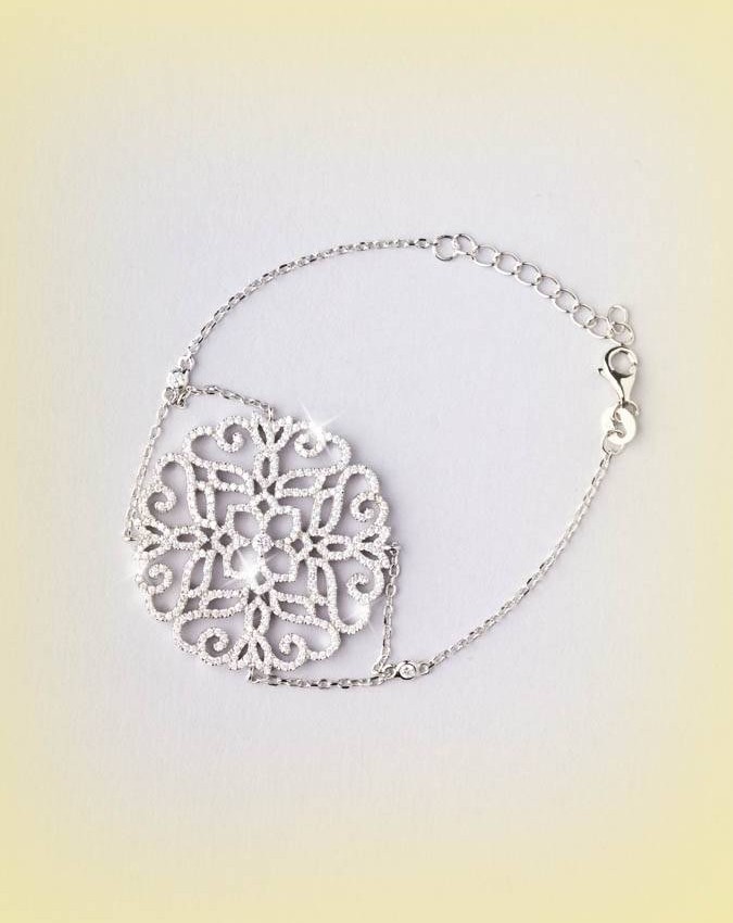 Bracciali - argento e zirconi - 4548-2 BRACCIALE CON ROSONE GRANDE - I PENSIERINI