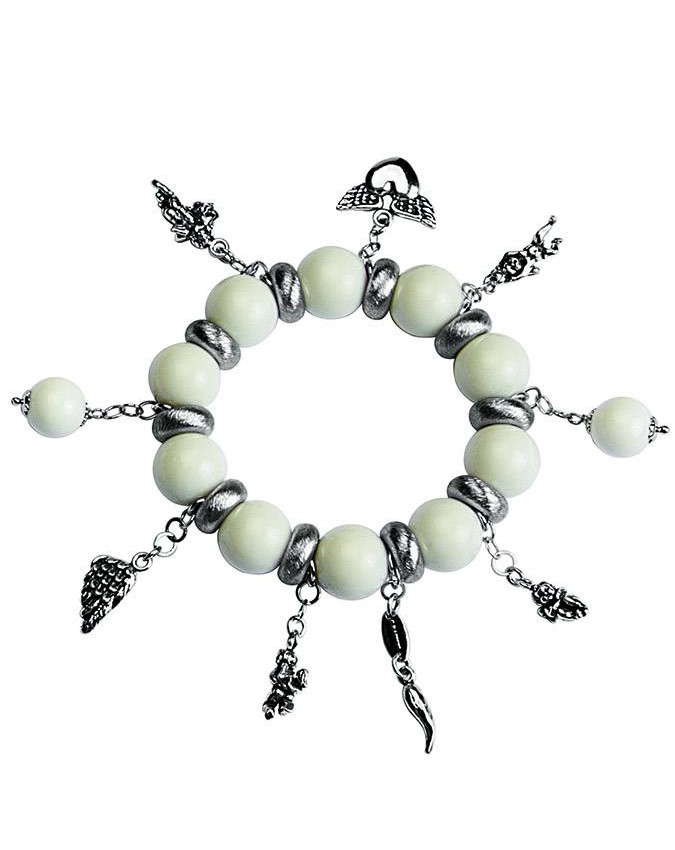 Bracciali - Cuori, Angeli, Corone, Monete e vari - 6605  BRACCIALE IN AGATA BIANCA ELASTICO GIOVANNI RASPINI