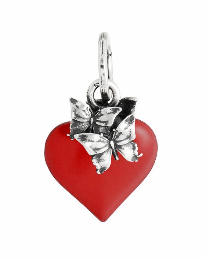 Charms - Angeli e cuori - 12463 CHARM CUORE ROSSO CON FARFALLE GIOVANNI RASPINI