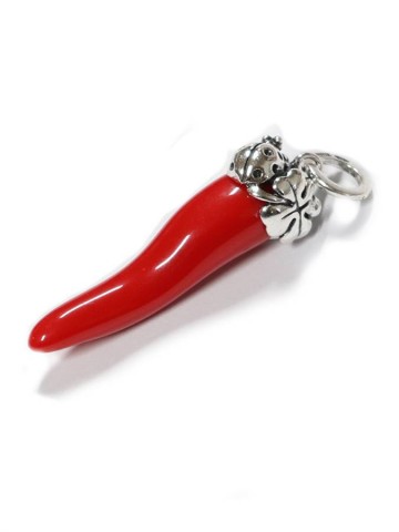 Charms - Cuori, Angeli, Corone, Monete e vari - 10986 CORNO ROSSO QUADRIFOGLIO GRANDE RASPINI