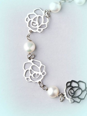 Bracciali - Argento e pietre - 4935 PN BRACCIALE PERLE E ROSE IN ARGENTO 925 I PENSIERINI