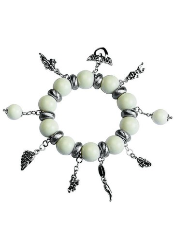 Bracciali - Cuori, Angeli, Corone, Monete e vari - 6605  BRACCIALE IN AGATA BIANCA ELASTICO GIOVANNI RASPINI