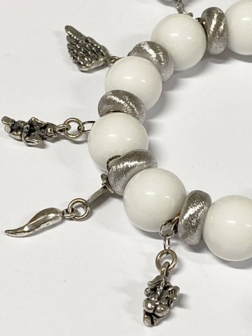 Bracciali - Cuori, Angeli, Corone, Monete e vari - 6605  BRACCIALE IN AGATA BIANCA ELASTICO GIOVANNI RASPINI